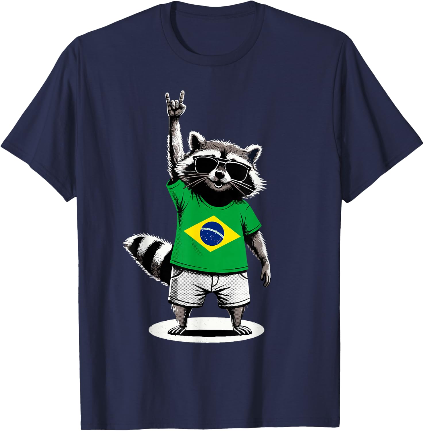 Brasilianische Flagge Waschbär Lustig Brasilien T-Shirt - T-Shirt | Navy