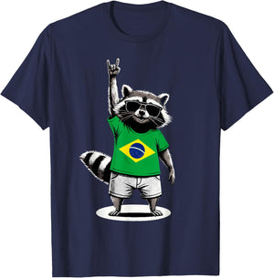 Brasilianische Flagge Waschbär Lustig Brasilien T-Shirt - T-Shirt | Navy