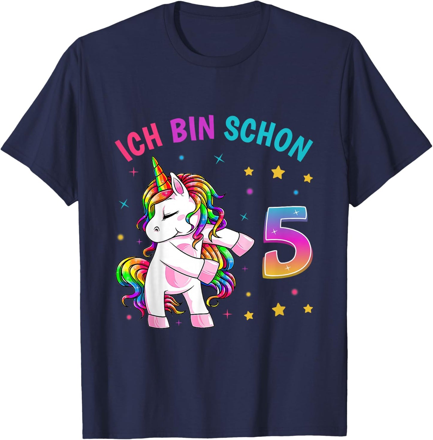 Children's 5th Birthday Girl I Am 5 Years Old Party Unicorn , black T-Shirt - T-Shirt | Navy