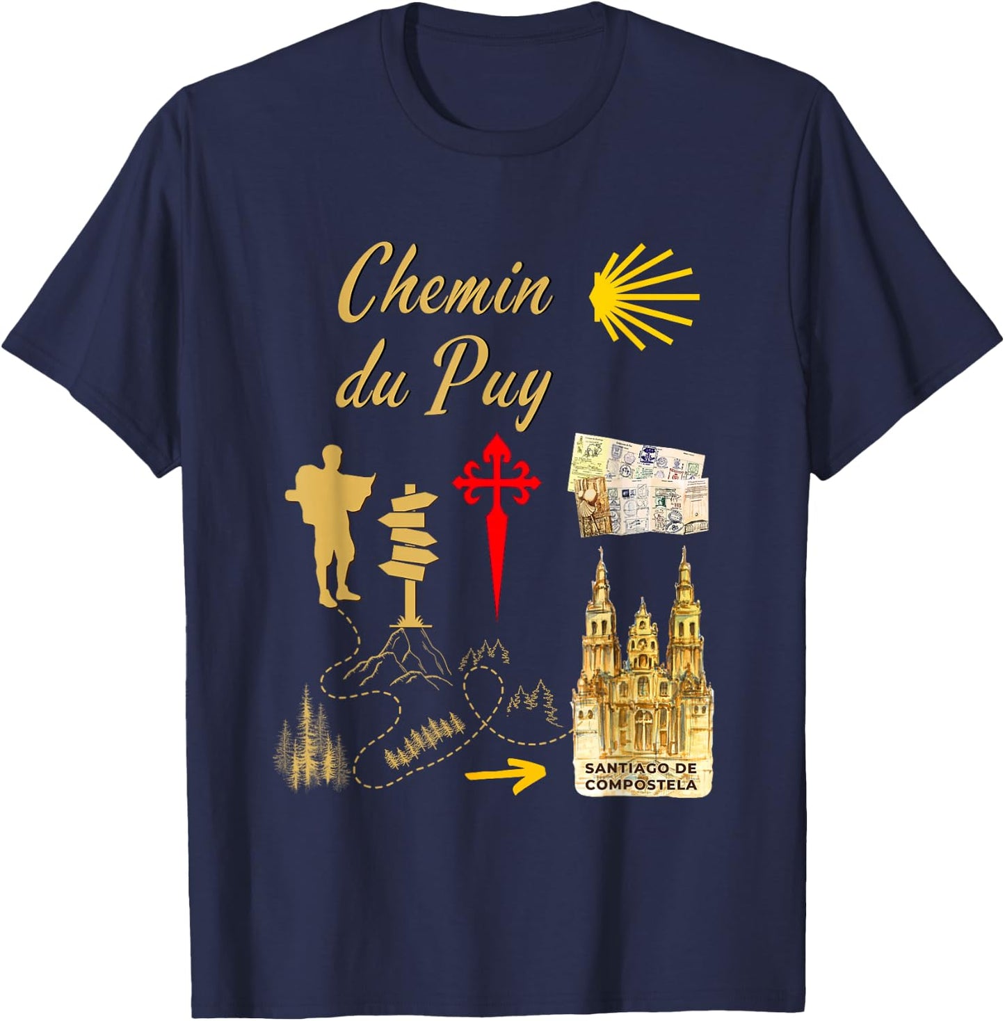 Symbols of the Way of Puy Santiago de Compostela T-Shirt - T-Shirt | Navy