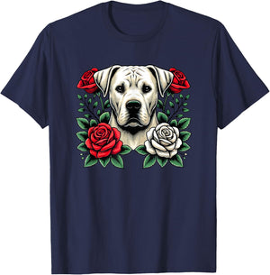 Roses Flowers Dogo Argentino T-Shirt - T-Shirt | Navy