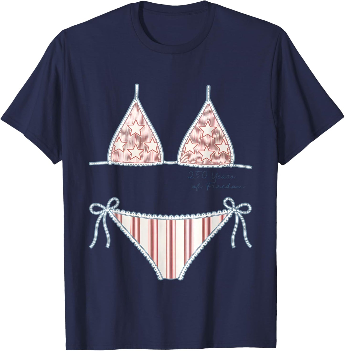 (2 Side) Patriotic Bikini Costume Funny Summer 4Th of July T-Shirt - T-Shirt | Navy