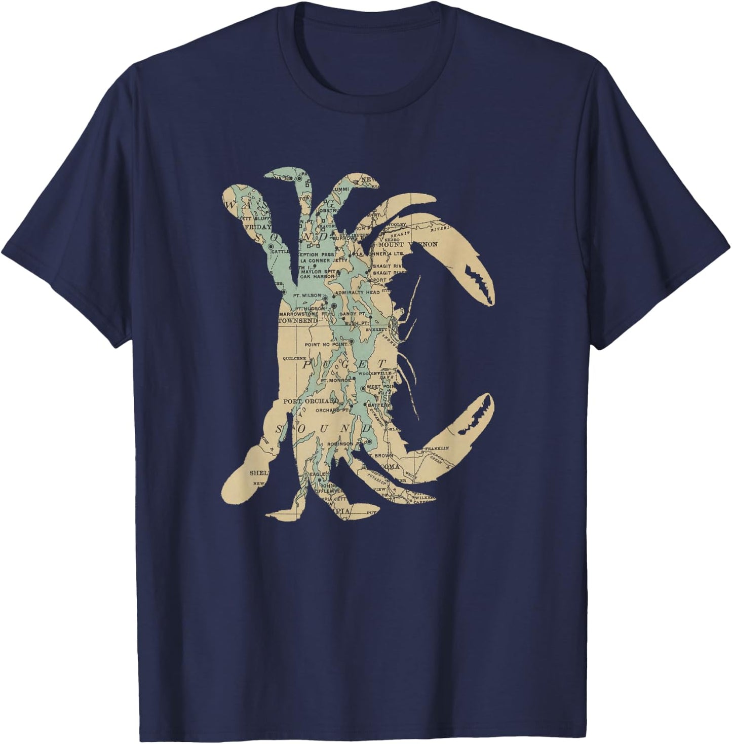 Puget Sound Washington State Crab Silhouette Map T-Shirt - T-Shirt | Navy