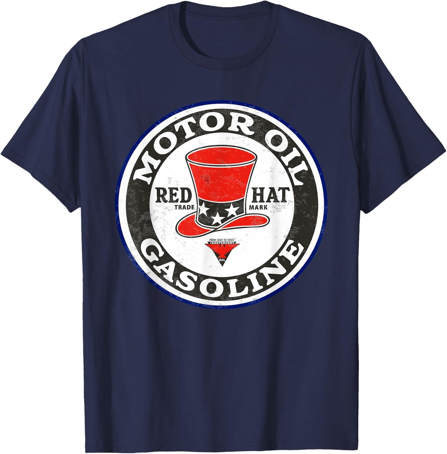 Retro Vintage Gas Station Red Hat Motor Oil Car Bike Garage T-Shirt - T-Shirt | Navy