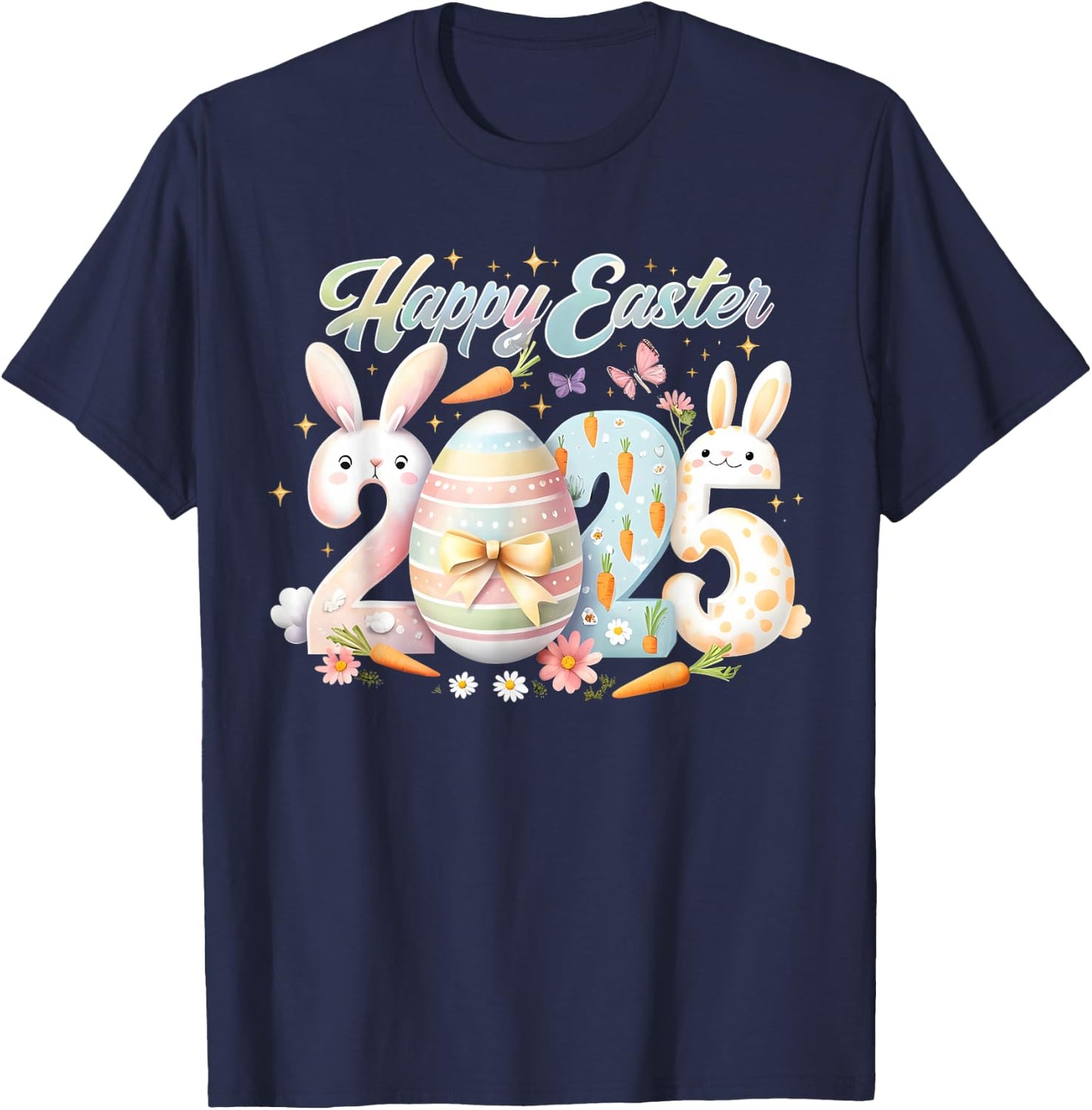 Happy Easter 2025 Bunny Rabbit Face Easter Day Women Girls T-Shirt - T-Shirt | Navy