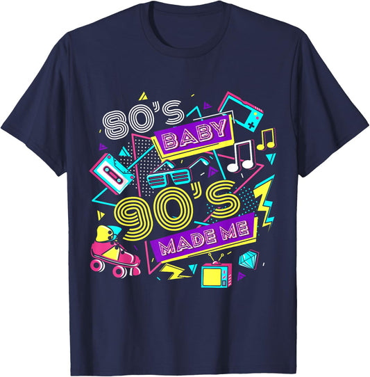 Retro 1980s 80's Baby 1990s 90's Made Me Vaporwave Nostalgia T-Shirt - T-Shirt | Navy
