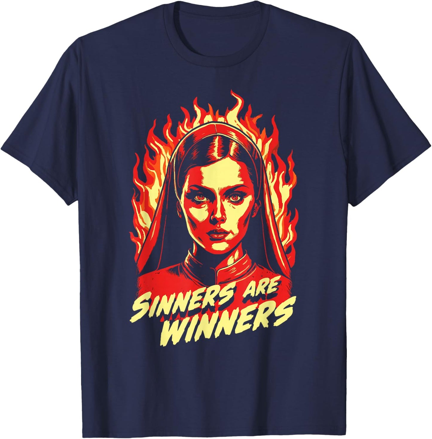 Sinners Are Winners Pretty Satanic Nun T-Shirt - T-Shirt | Navy