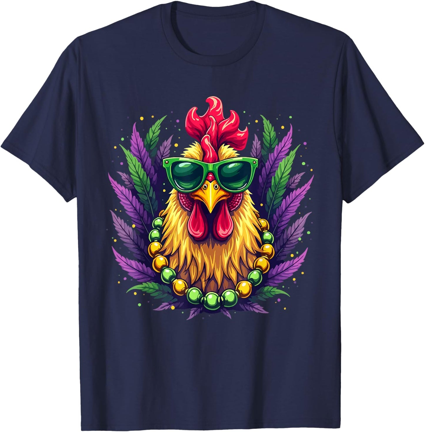 Chicken Sunglasses Beads Farmer New Orleans Party Mardi Gras T-Shirt - T-Shirt | Navy