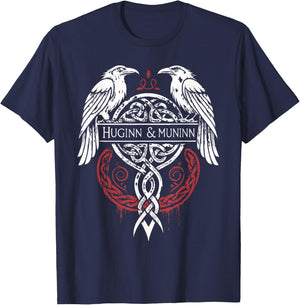 Norse Mythology Ravens Huginn & Muninn T-Shirt - T-Shirt | Navy