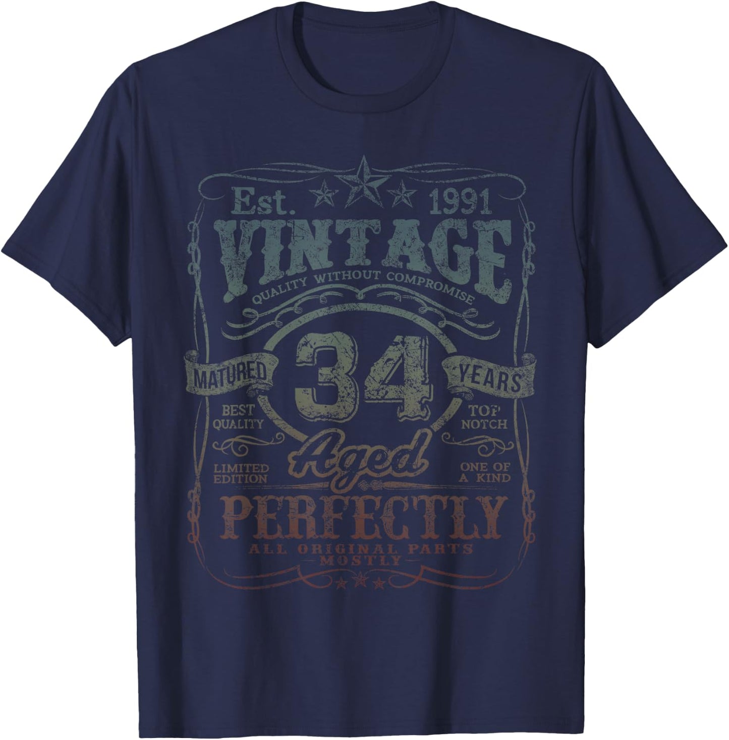 Vintage 1991 Limited Edition Shirt 34 year old 34th Birthday T-Shirt - T-Shirt | Navy