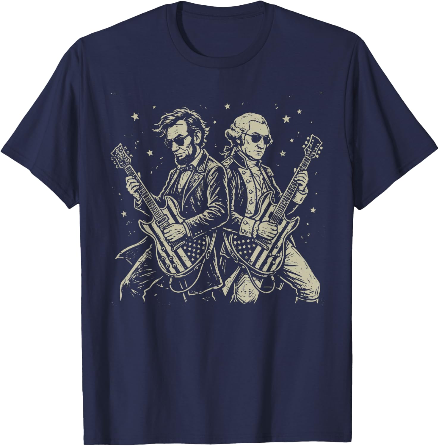 Lincoln Washington Guitar Rock 4th of July Abe Men Boys Kids T-Shirt - T-Shirt | Navy