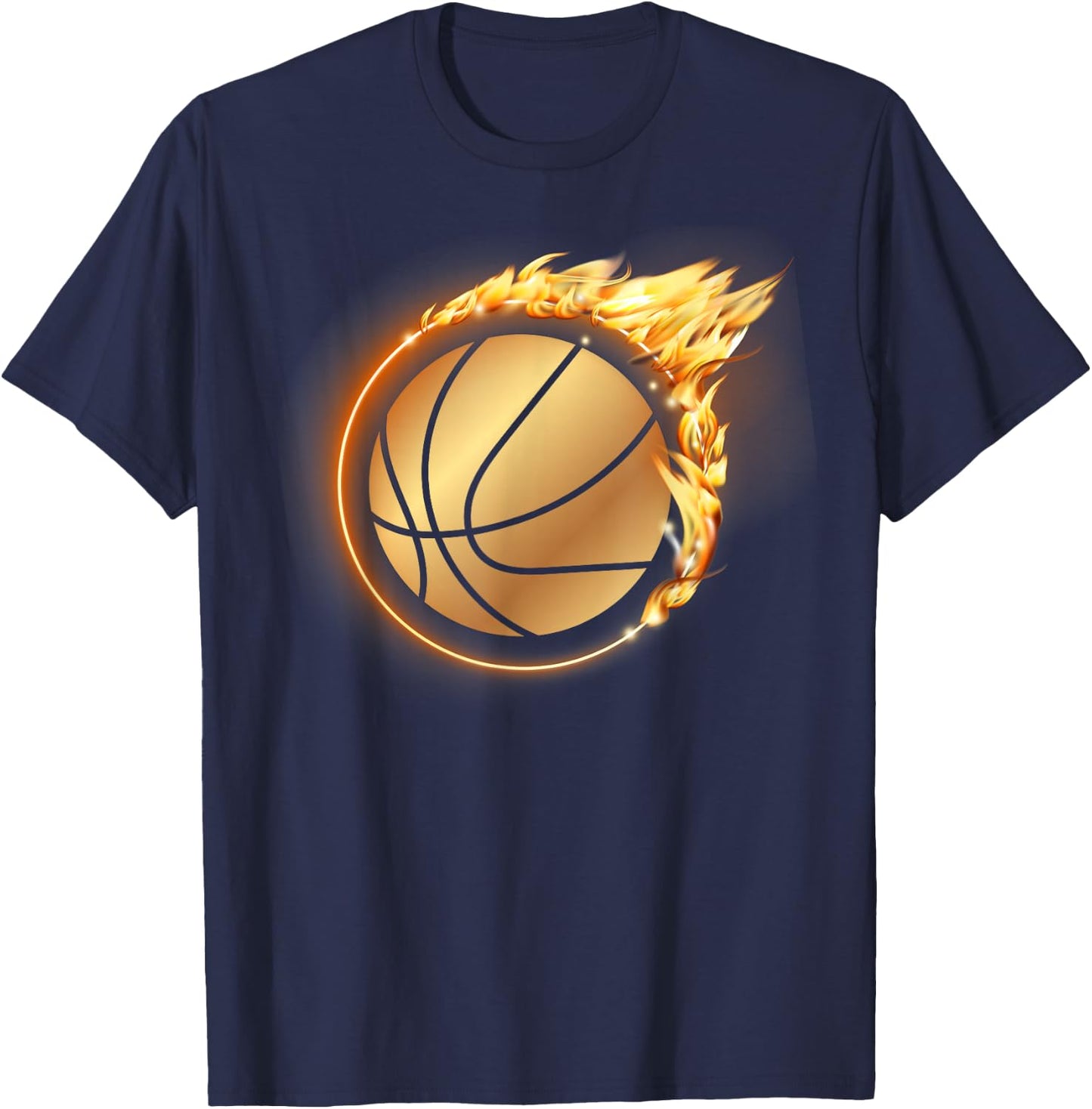 Flaming Gold Basketball Slam Dunk Hoop Fire Basketball Flame T-Shirt - T-Shirt | Navy