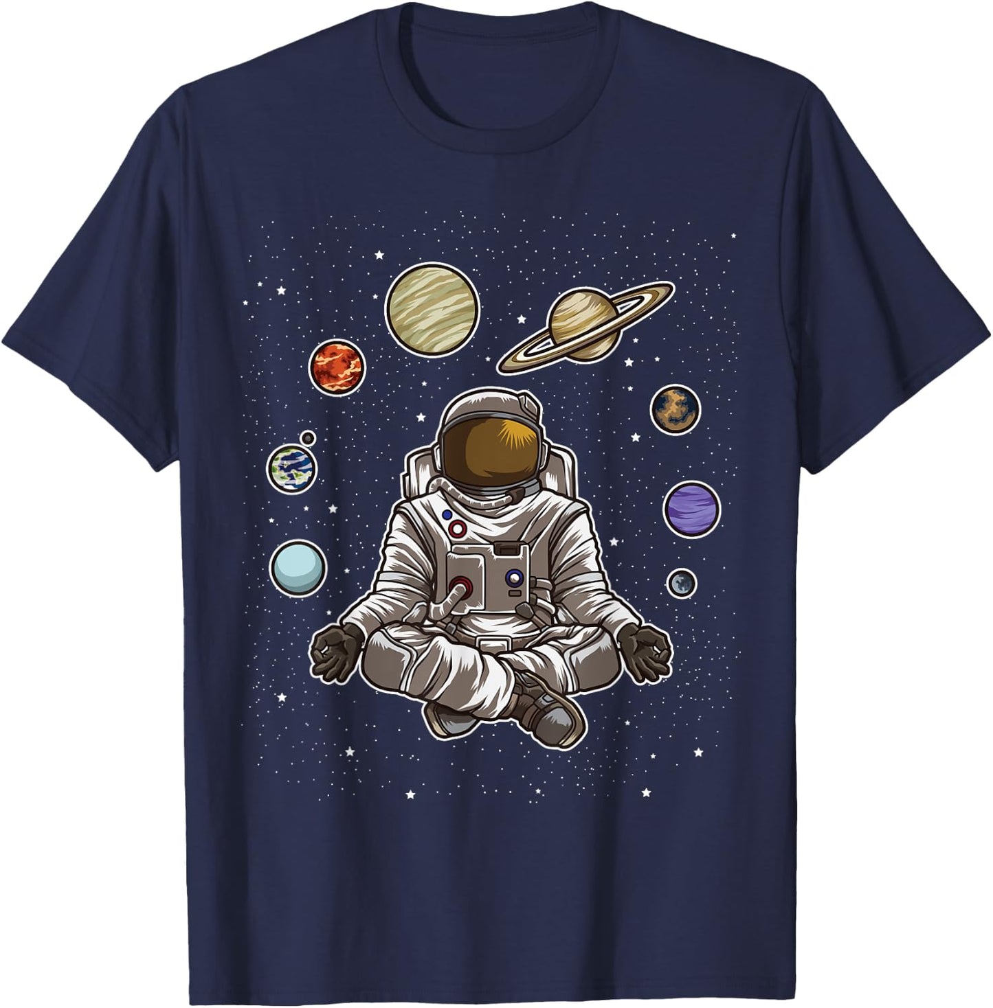 Yoga Astronaut Meditates In Space And feels The Galaxy T-Shirt - T-Shirt | Navy