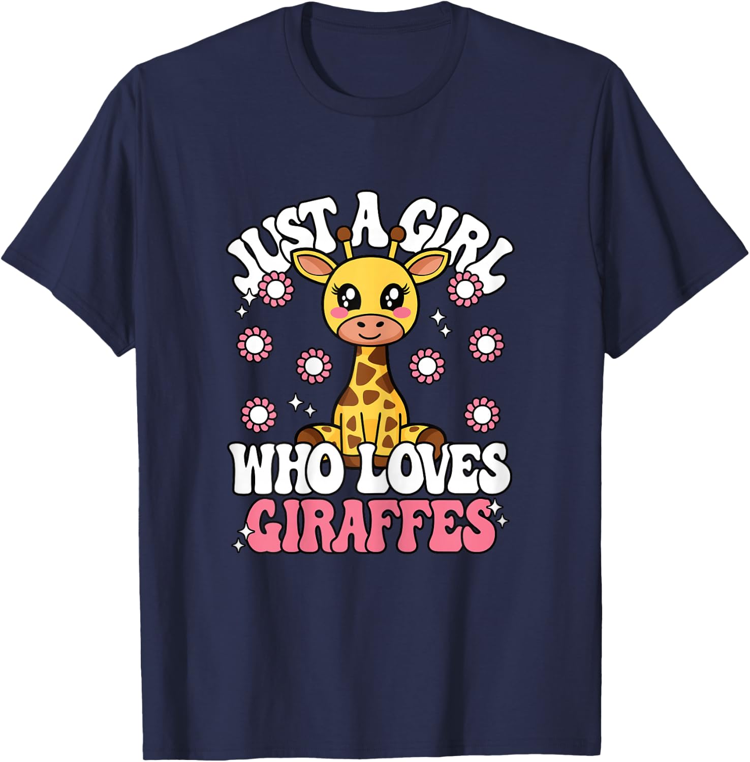Just A Girl Who Loves Giraffes Cute Pink Wild Animal Kids T-Shirt - T-Shirt | Navy