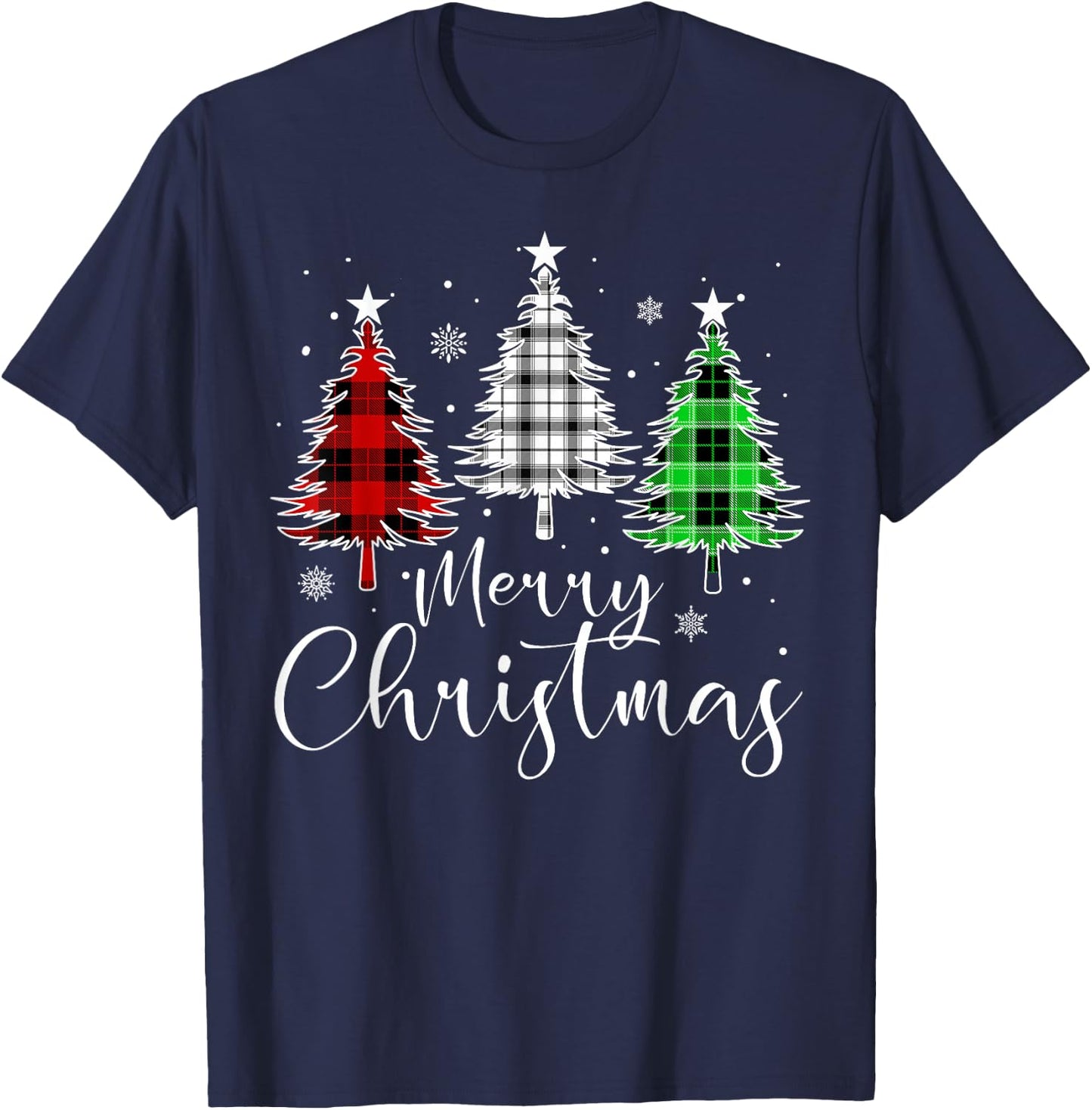 Christmas Tree Buffalo Plaid Red White Green Light Family T-Shirt - T-Shirt | Navy