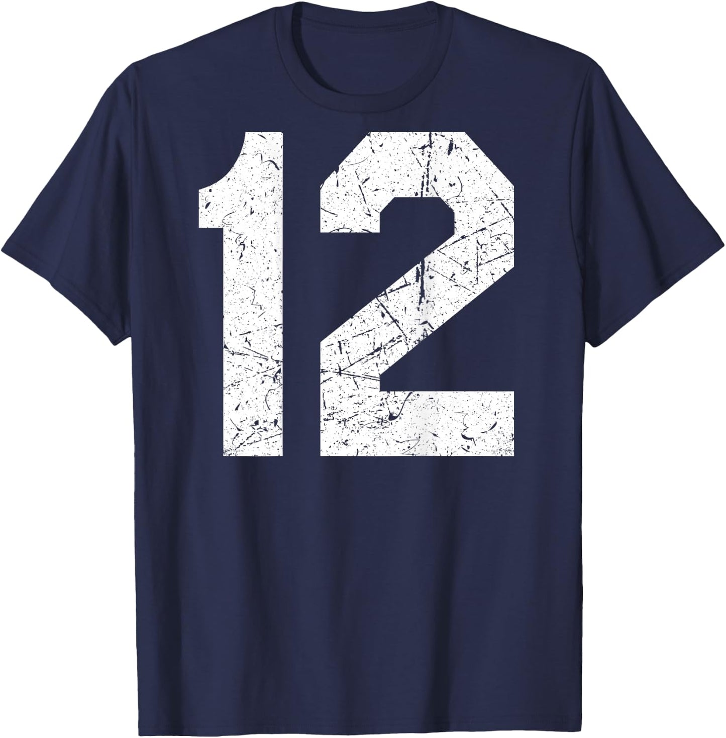 Jersey Uniform Number #12 Athletic, 12th Birthday T-Shirt - T-Shirt | Navy