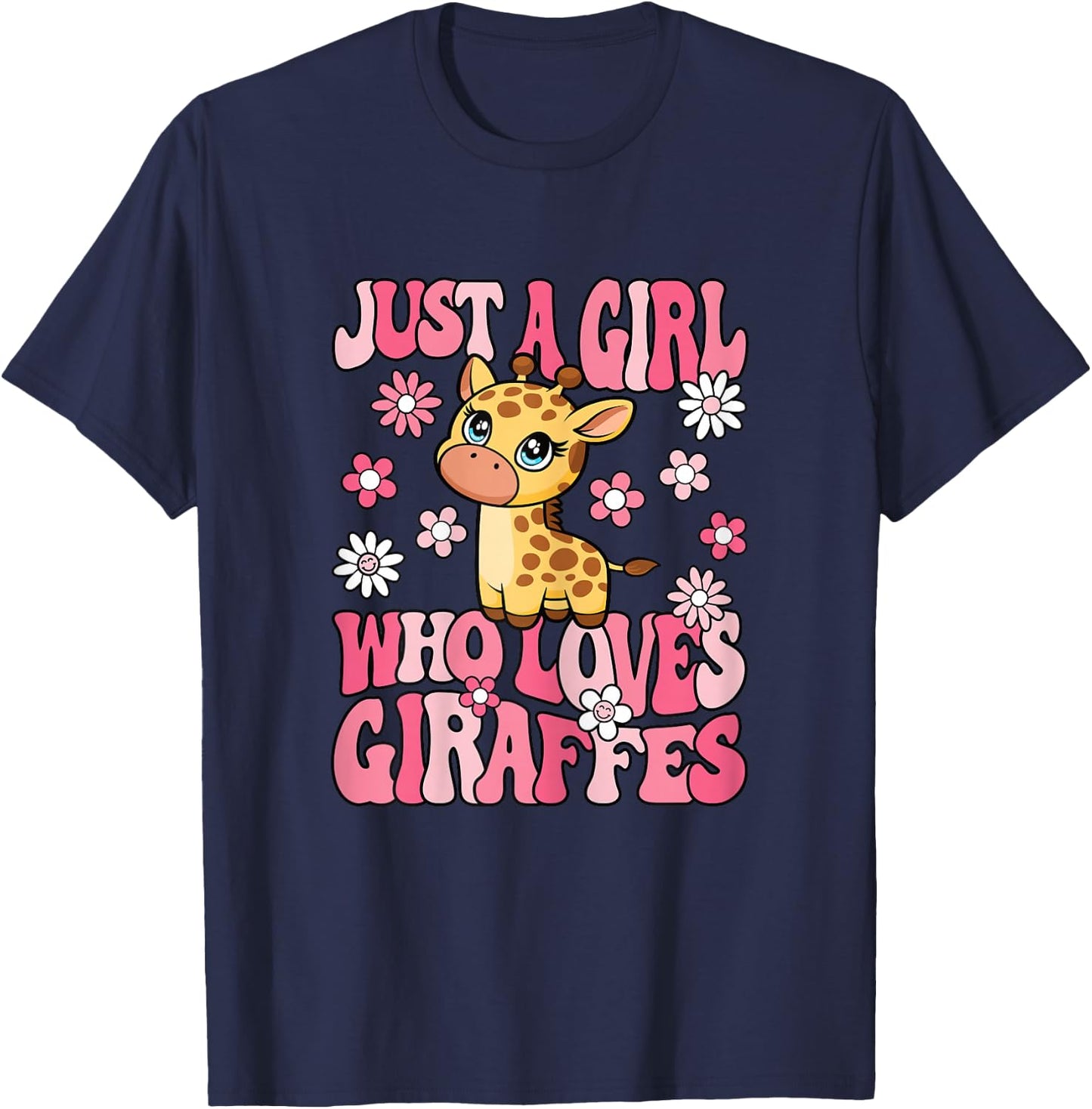 Just A Girl Who Loves Giraffes Groovy Giraffe Girls Kids T-Shirt - T-Shirt | Navy