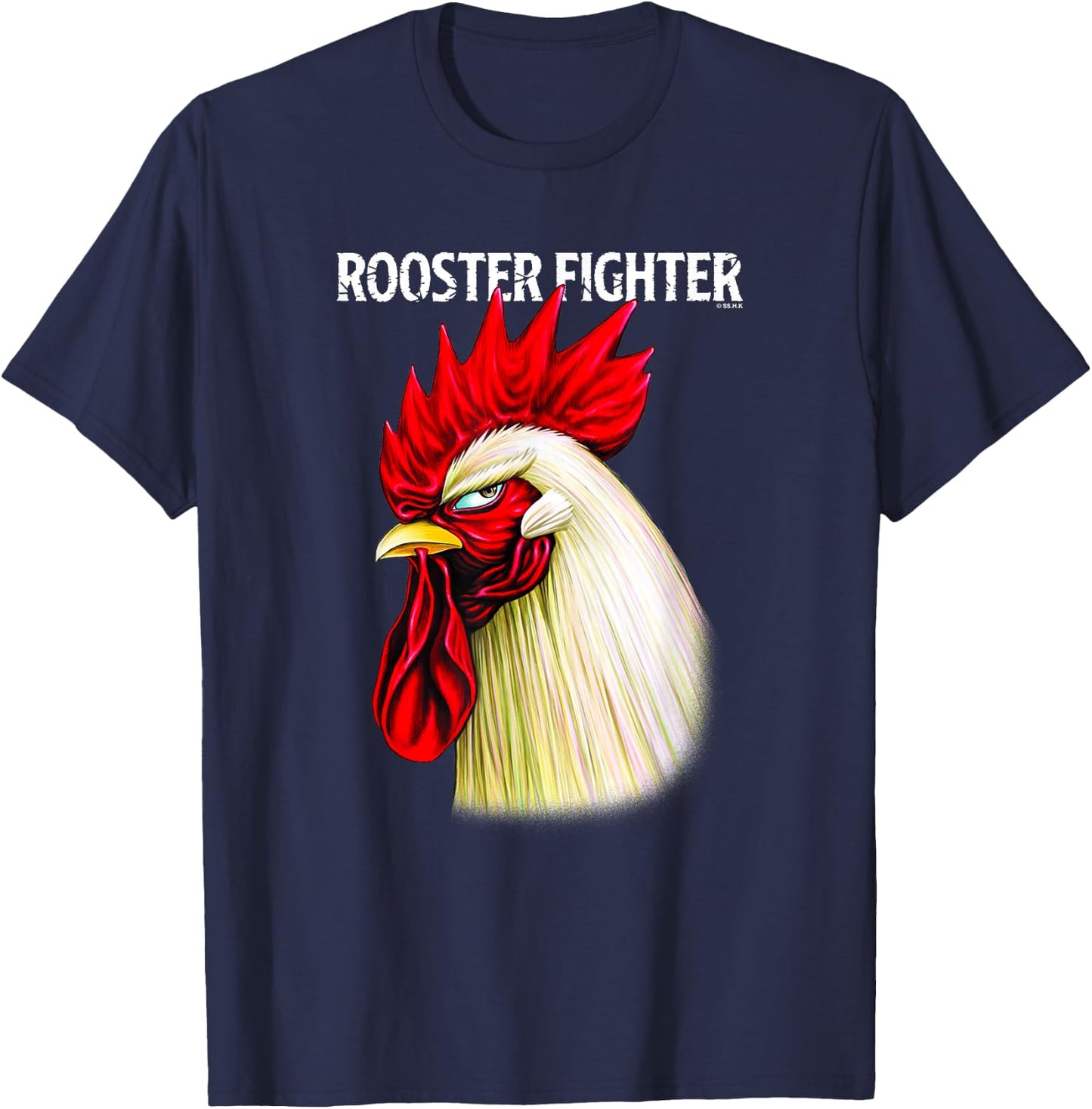 Rooster Fighter Keiji Side Profile Mean Mug Stare Down T-Shirt - T-Shirt | Navy