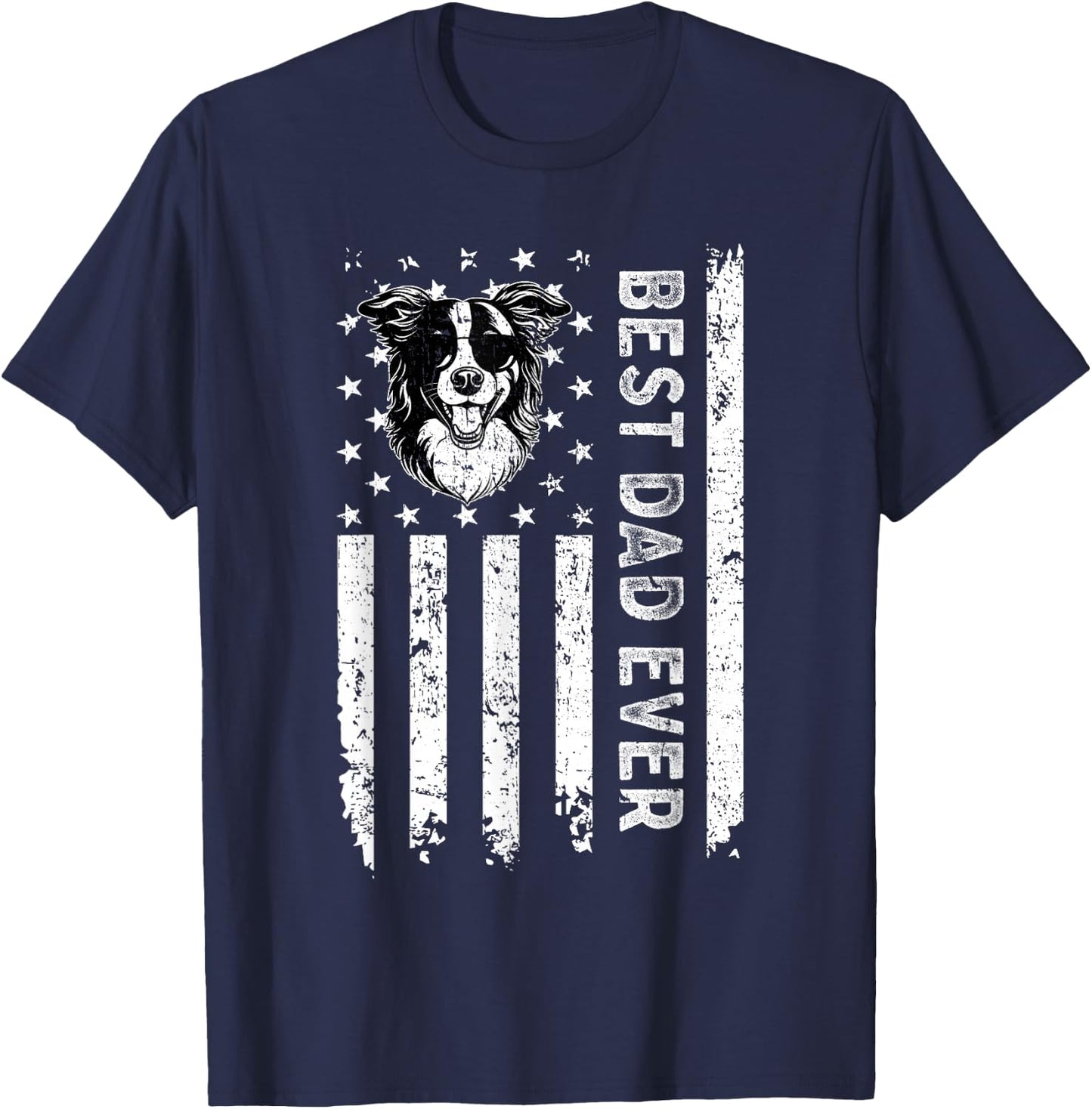 Best Border Collie Dog Dad Ever Fathers Day USA Flag T-Shirt - T-Shirt | Navy