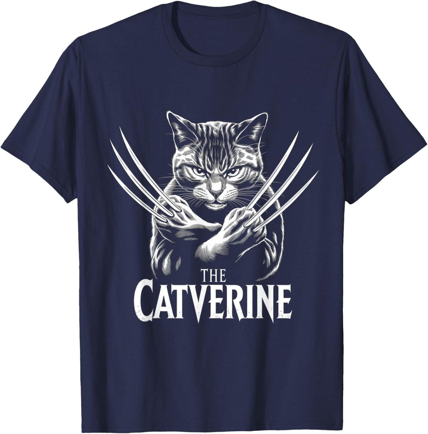 Catverine Humour Cat Man Woman Child Lovers Animals , Black, S T-Shirt - T-Shirt | Navy
