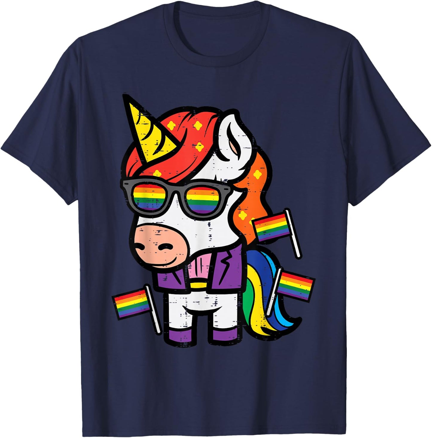 Gay Unicorn Rainbow Flag LGBT Pride Month Magical Men Women T-Shirt - T-Shirt | Navy