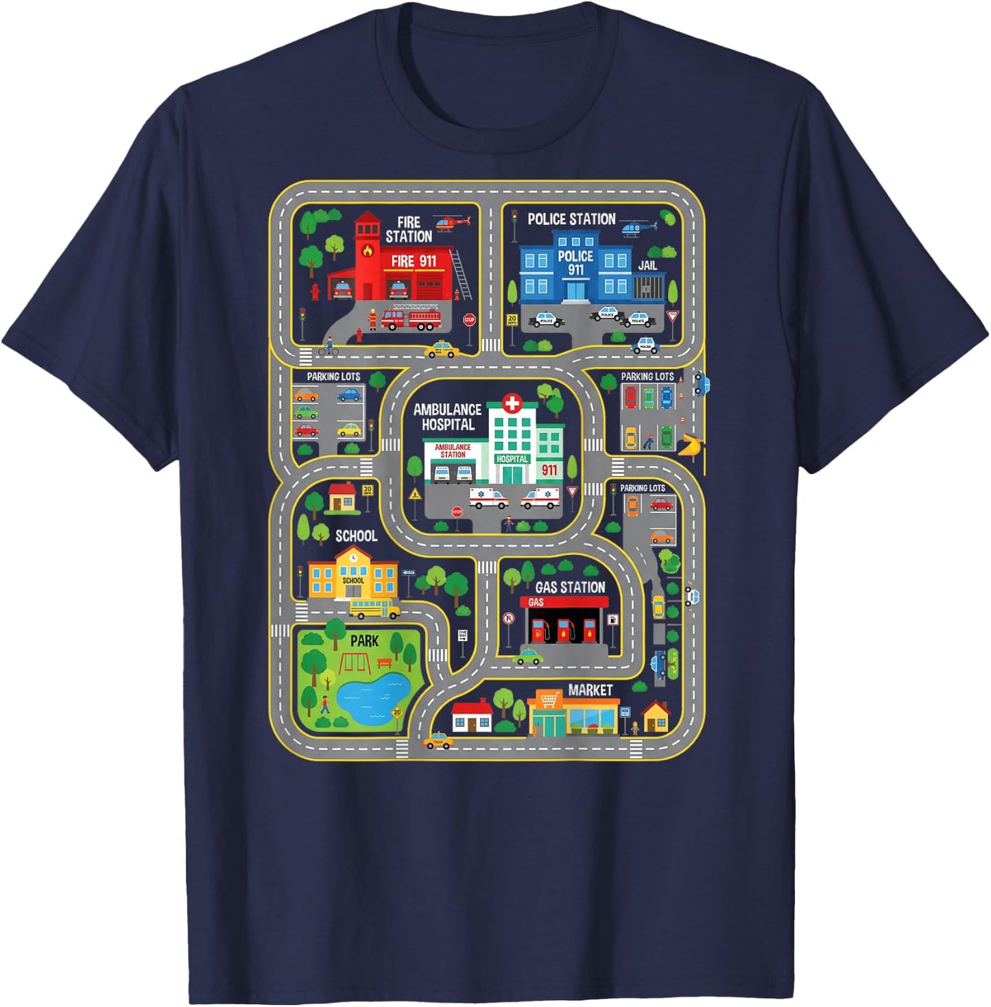 Play Cars On Dads Back City Map Race Track Tired Dads Funny T-Shirt - T-Shirt | Navy