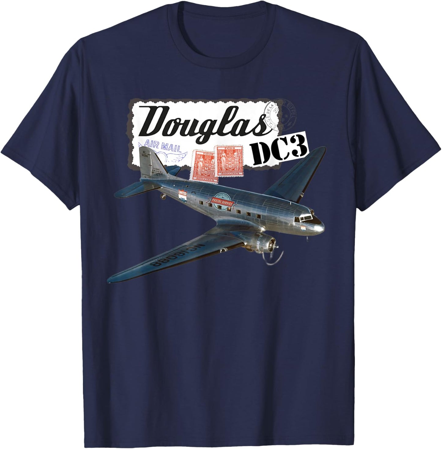 Douglas DC3 Flugzeug, Retro, Vintage, 1930er Jahre T-Shirt - T-Shirt | Navy