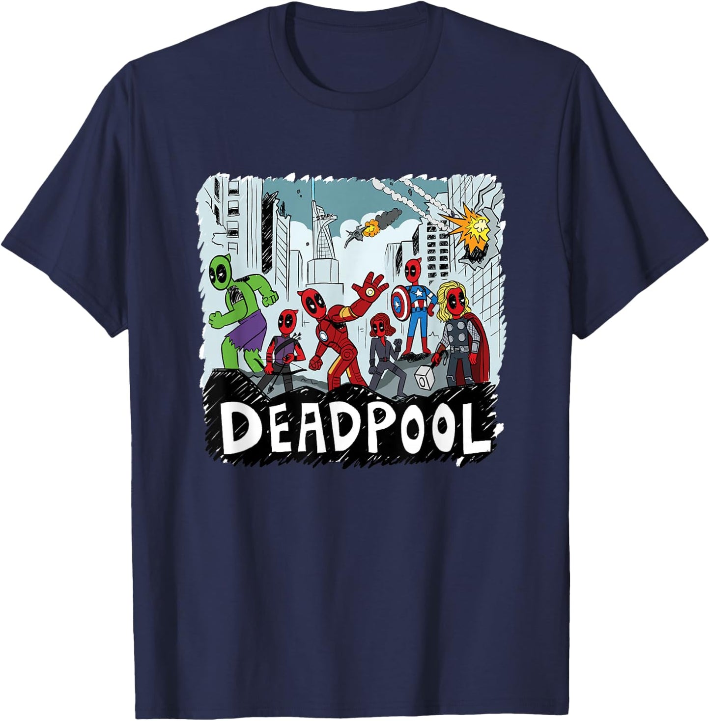 Marvel Deadpool & Wolverine Deadpool Avengers Assemble! T-Shirt - T-Shirt | Navy