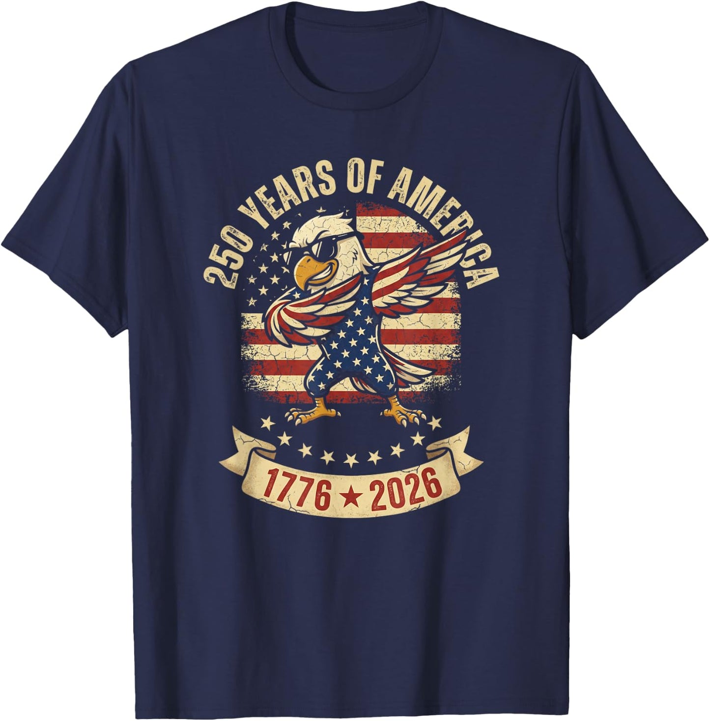 250 Years of America Dabbing Eagle 1776 2026 4th of July T-Shirt - T-Shirt | Navy