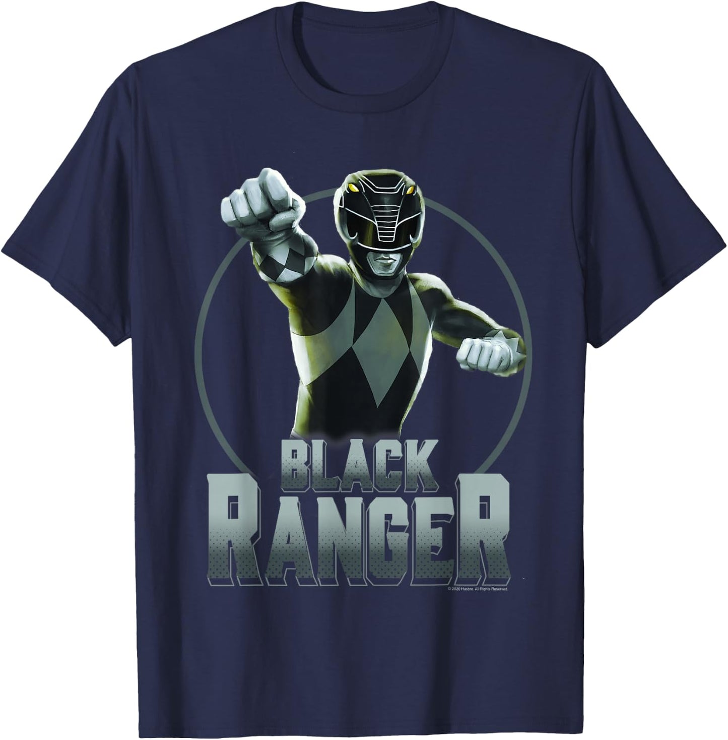 Power Rangers Black Ranger Karate Action Circle Portrait V2 T-Shirt - T-Shirt | Navy