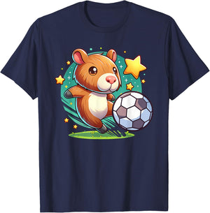 Soccer Player Capybara Kicking Soccer Ball Cute Girl Graphic T-Shirt - T-Shirt | Navy