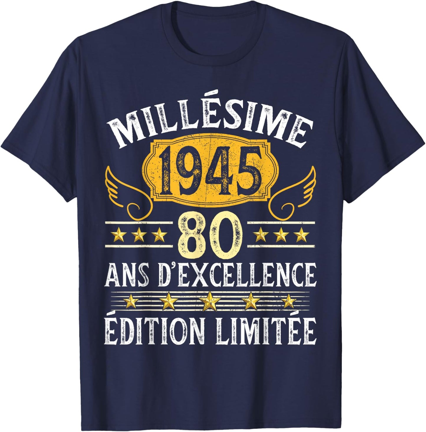 Vintage 1945 80 Years Birthday Man Woman Vintage 1945 , Black, S T-Shirt - T-Shirt | Navy