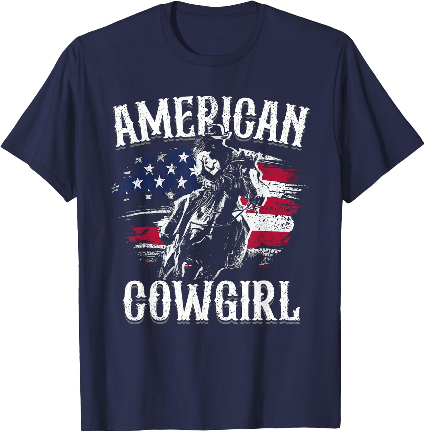 American Cowgirl Rodeo Barrel Racing Horse Riding Girl Gift T-Shirt - T-Shirt | Navy