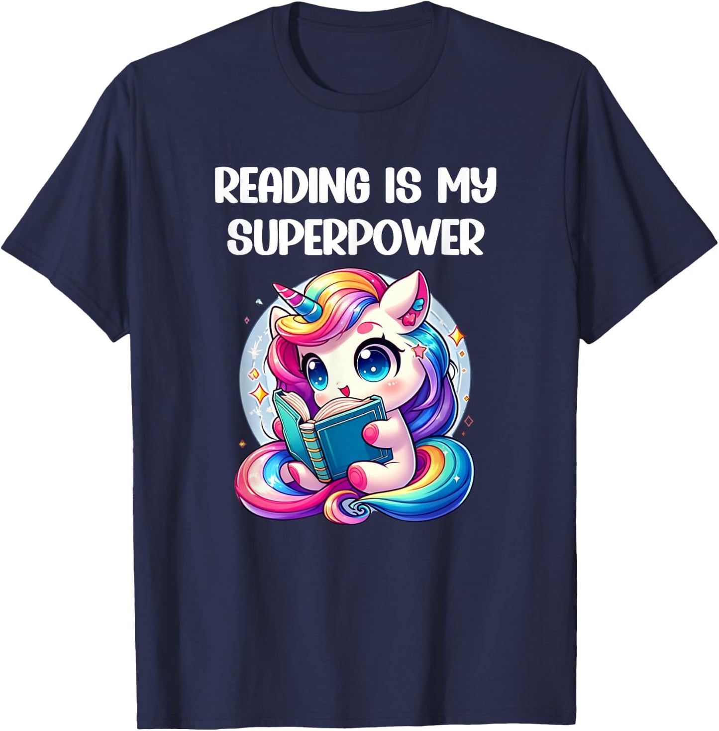Kawaii Unicorn Reading Is My Super Power Kids T-Shirt - T-Shirt | Navy