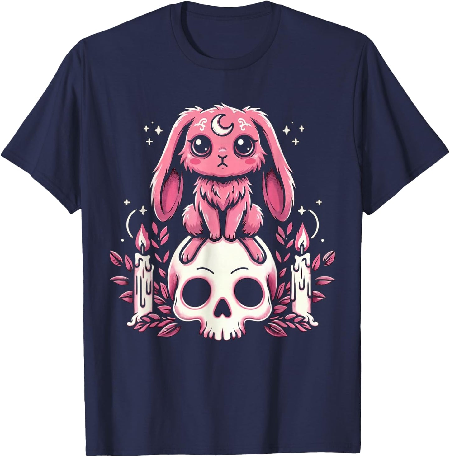 Gothic Hase Bunny Fledermaus auf Schädel Mond Goth T-Shirt - T-Shirt | Navy