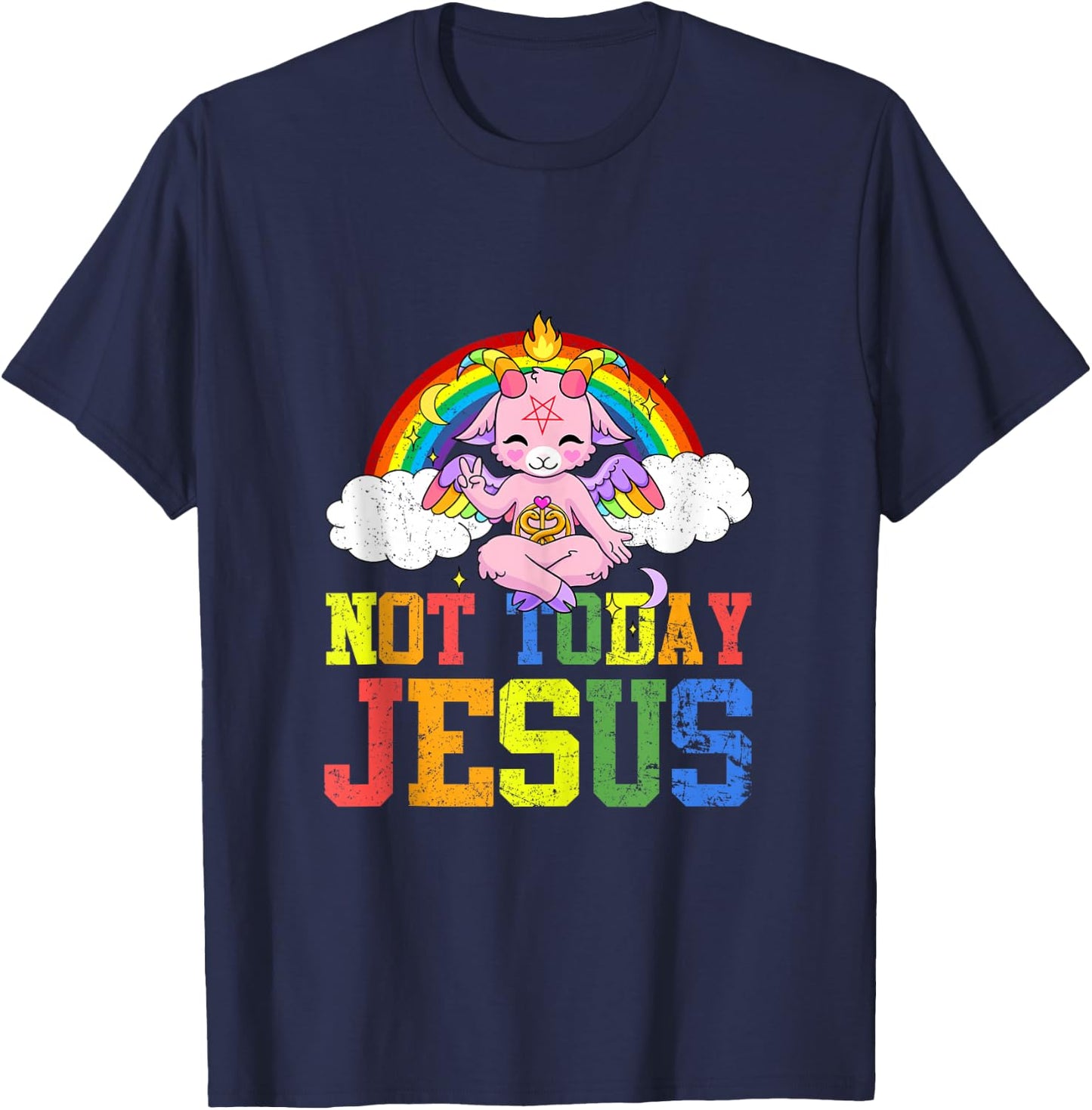 Today Not Jesus Cute Baphomet LBGT Satan Goat Gay Pride T-Shirt - T-Shirt | Navy