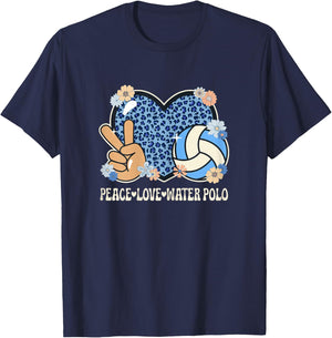 Peace Love Water Polo Lover Leopard Print Women Water Polo T-Shirt - T-Shirt | Navy