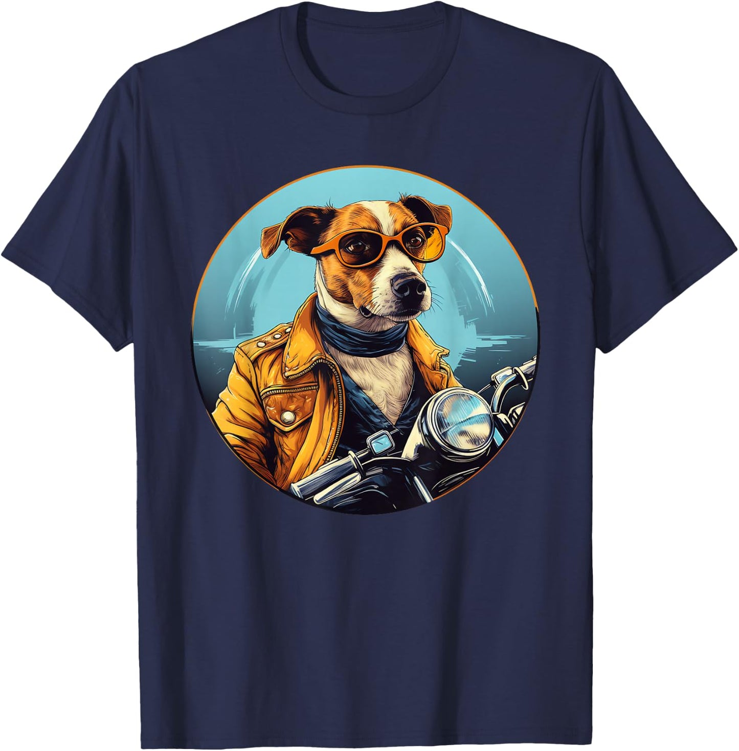 Jack Russell Terrier Biker Funny Dog Motorcycle T-Shirt - T-Shirt | Navy