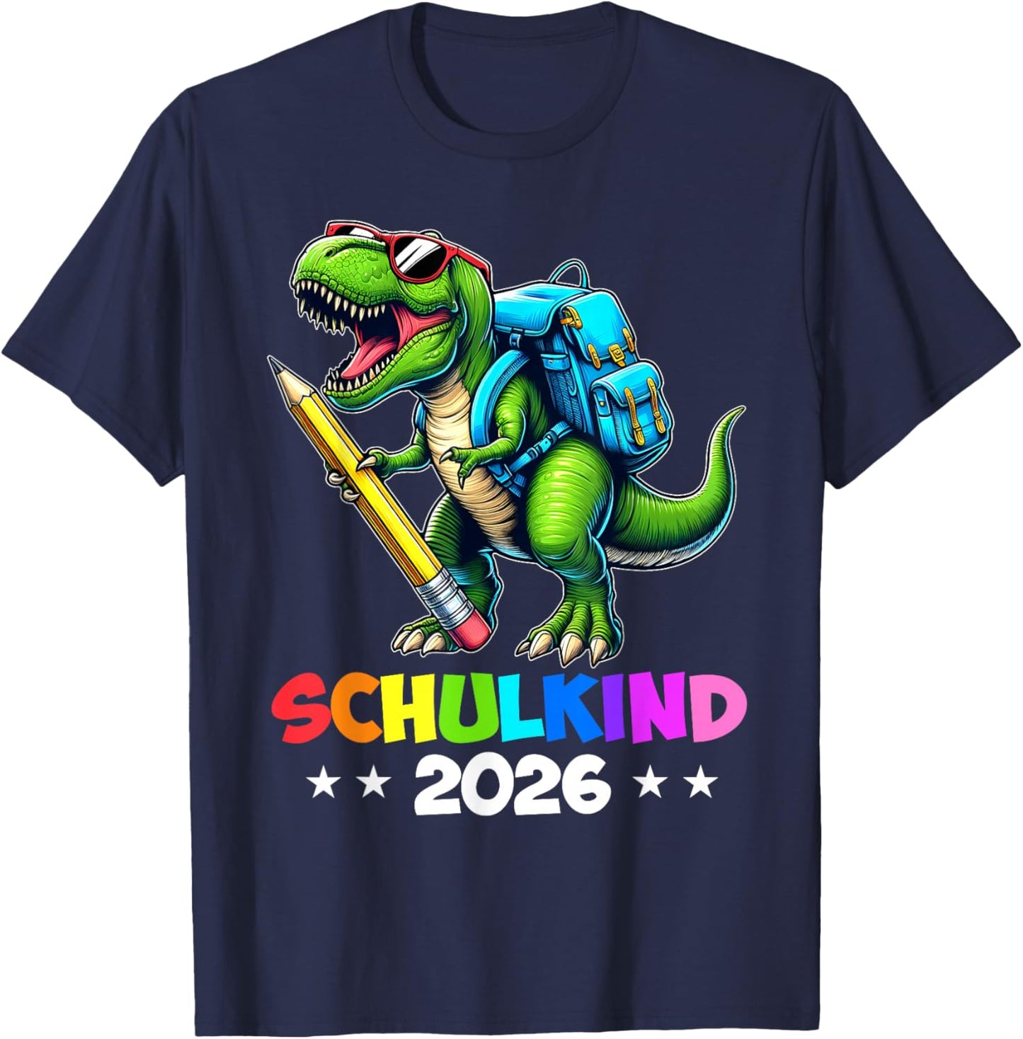 Schulkind 2026 Dino T Rex Boys Dinosaur School , black T-Shirt - T-Shirt | Navy