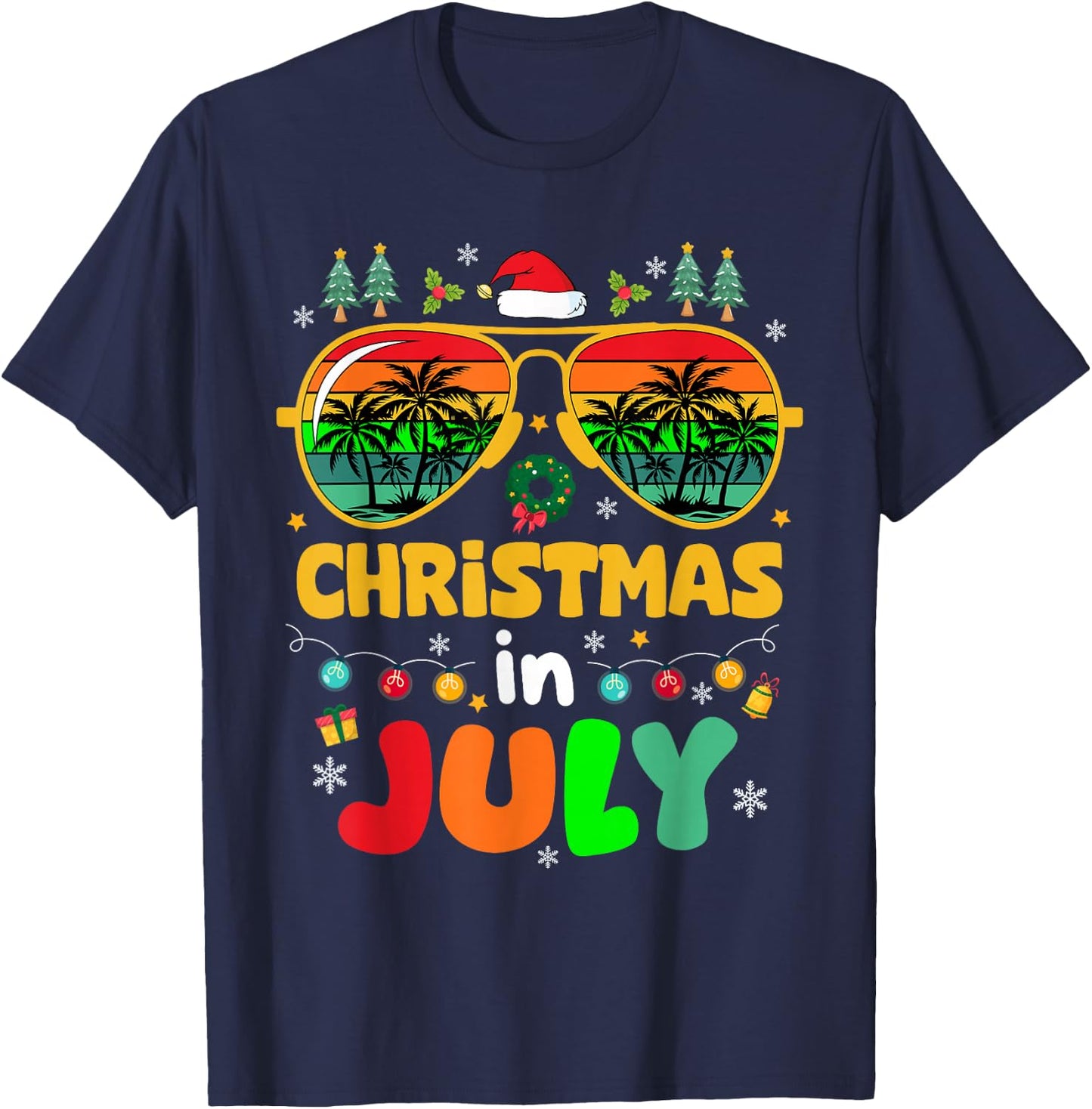 Funny Santa Hat Sunglasses Christmas in July Men Women Kids T-Shirt - T-Shirt | Navy