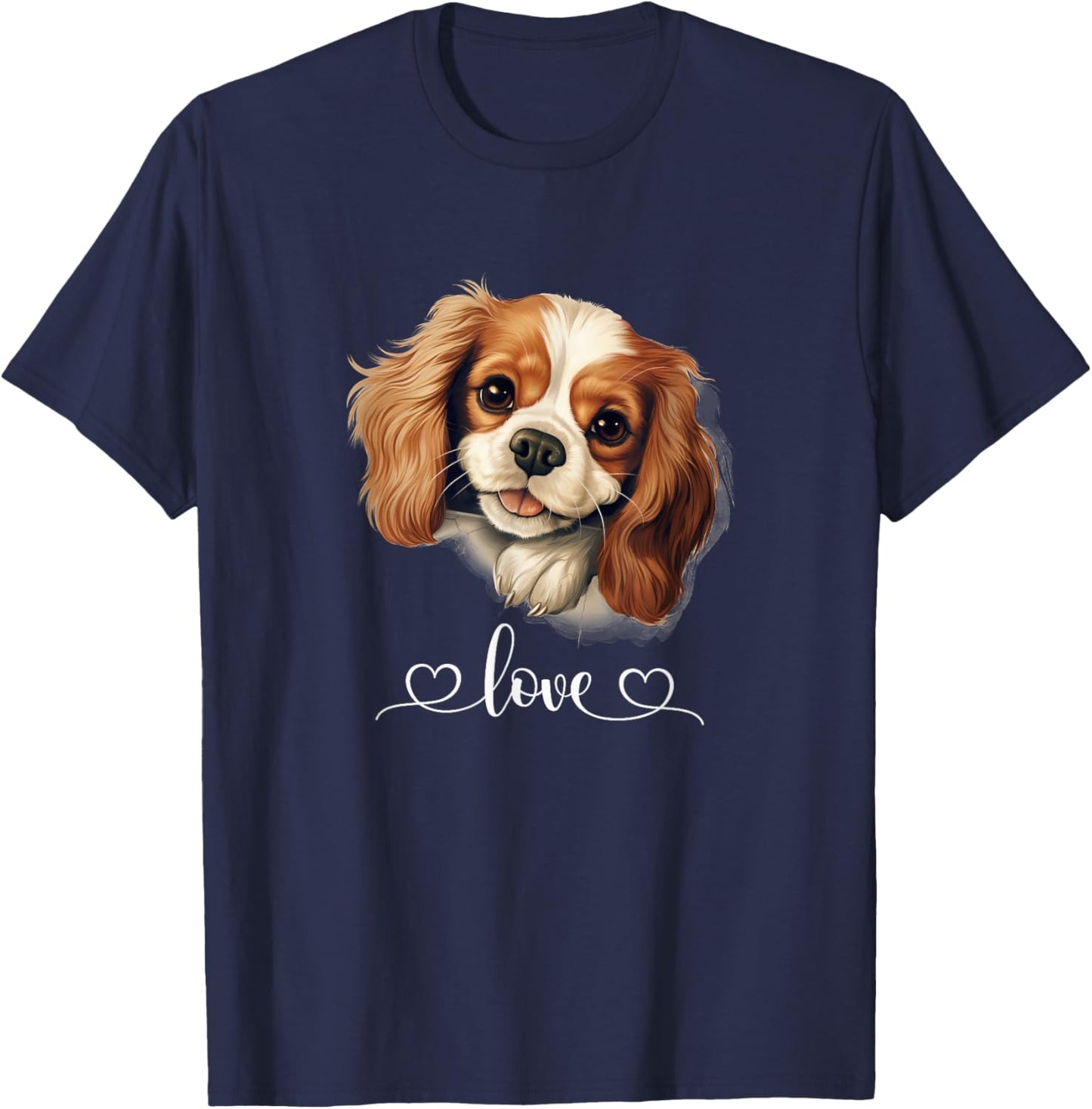 Cute Dog Graphic Puppy Cavalier King Charles Spaniel Dog , Small, Black T-Shirt - T-Shirt | Navy