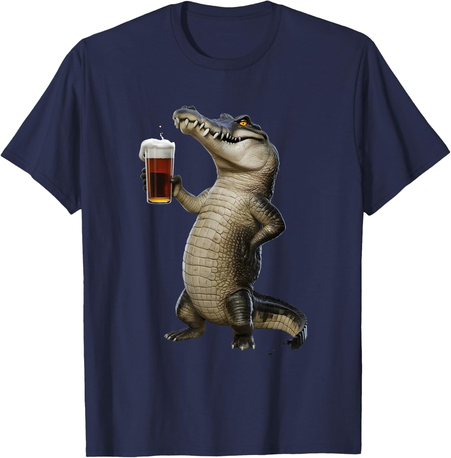 Crocodile Boire Bière Réaliste T-Shirt - T-Shirt | Navy