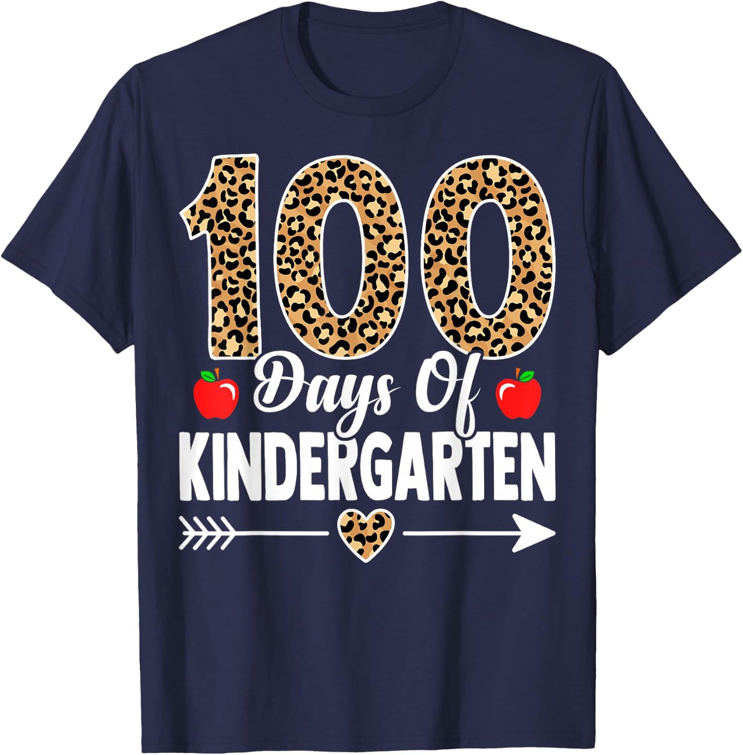 100 Days of Kindergarten Leopard 100th Day Of School T-Shirt - T-Shirt | Navy