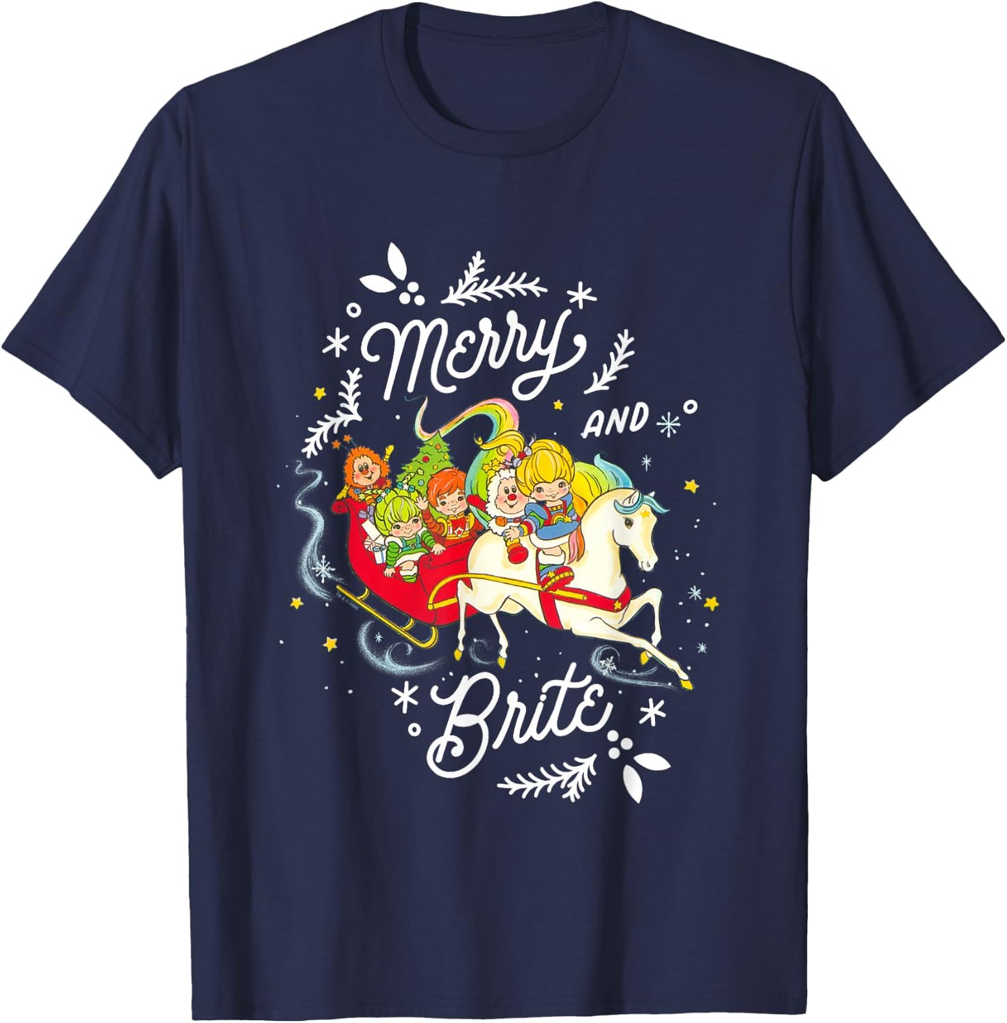 Rainbow Brite Christmas Merry & Brite Sleigh Ride T-Shirt - T-Shirt | Navy