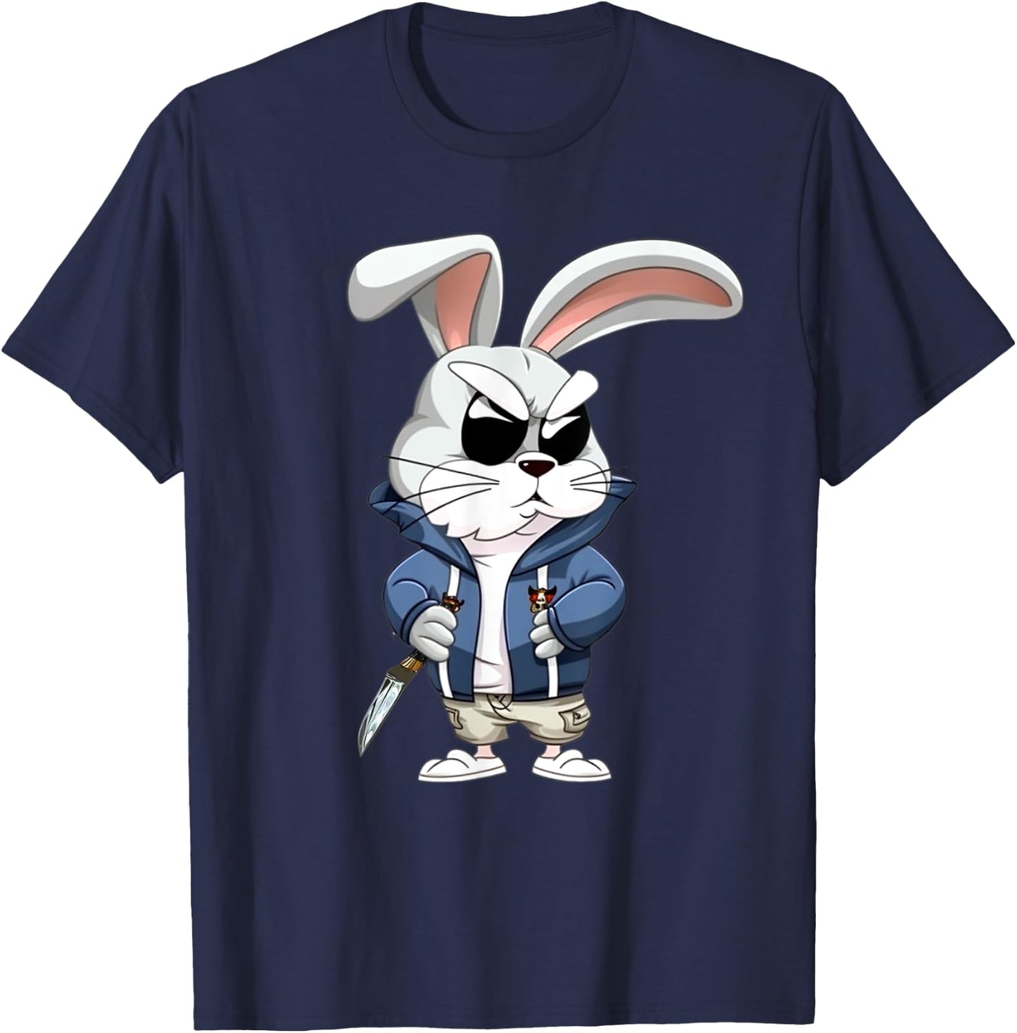 Thug Bunny Holding Knife Funny Bunny Rabbit Lovers Design T-Shirt - T-Shirt | Navy