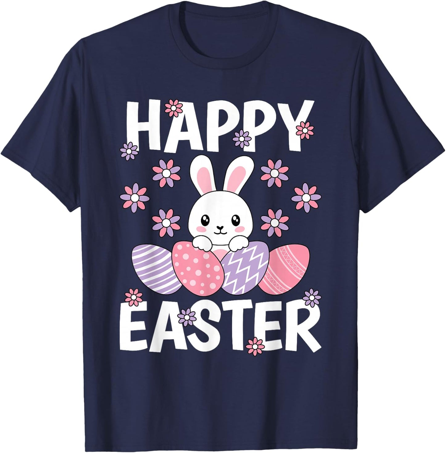 Cute Happy Easter Bunny Rabbit Egg Women Girls Kids T-Shirt - T-Shirt | Navy