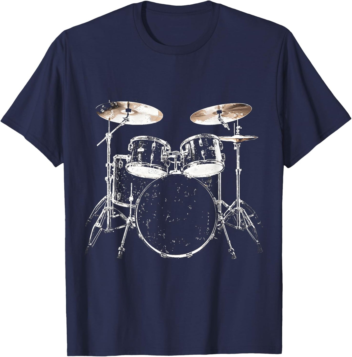Drumset Music Instrument Motif Illustration Drumset T-Shirt - T-Shirt | Navy