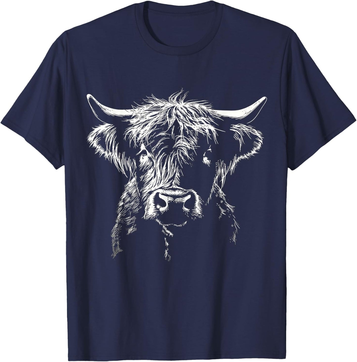 Highland Cow Art Animal Portrait Farm Graphic Highland Cow T-Shirt - T-Shirt | Navy