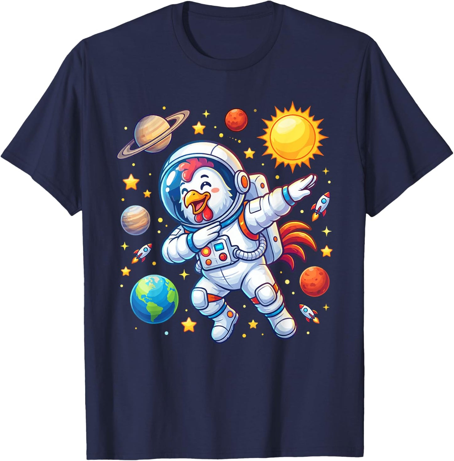Chicken Astronaut Dabbing Funny Space Animal for Kids T-Shirt - T-Shirt | Navy