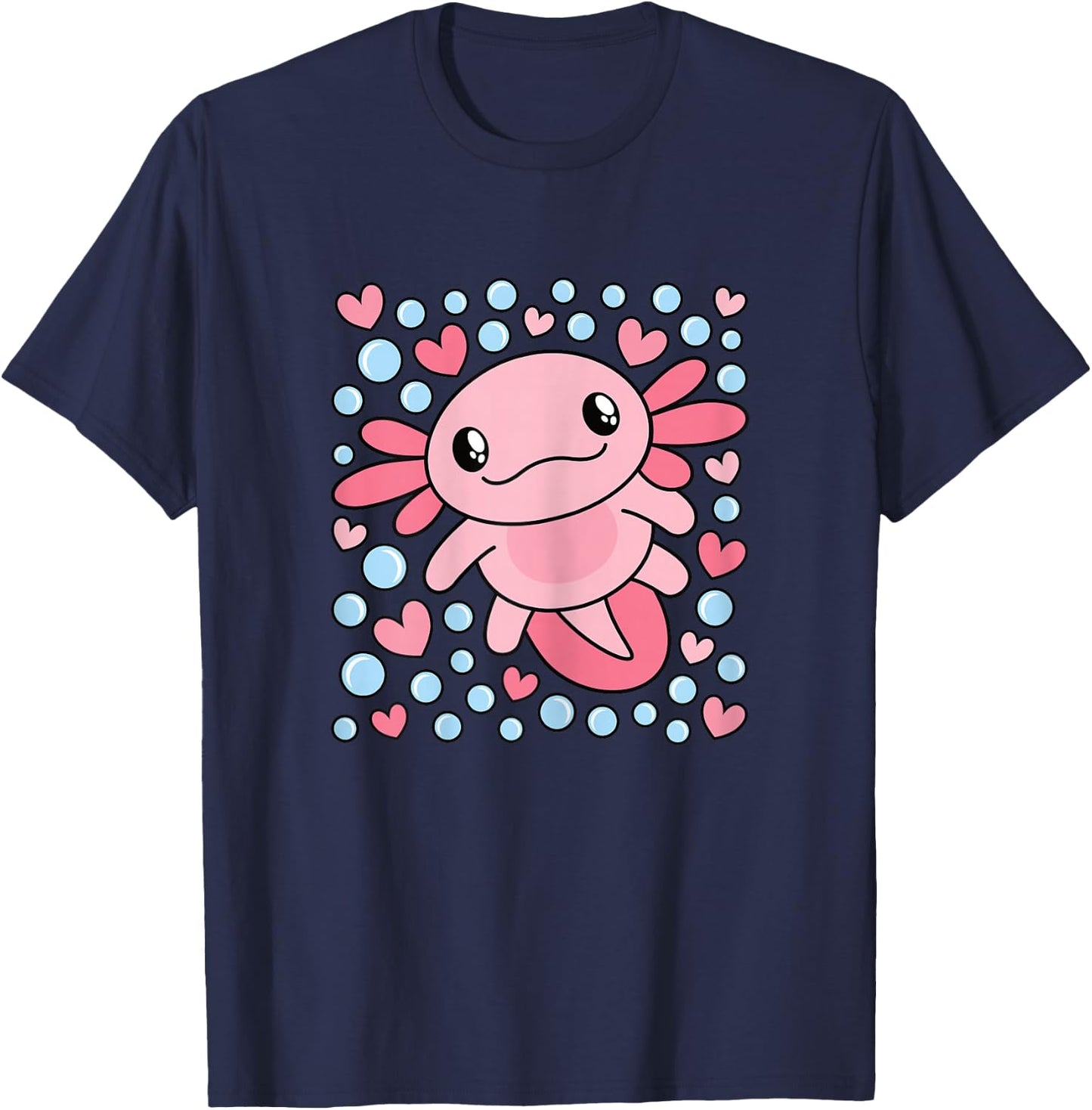 Cute Pink Axolotl Kawaii Axolotl Lover Women Girls Kids T-Shirt - T-Shirt | Navy